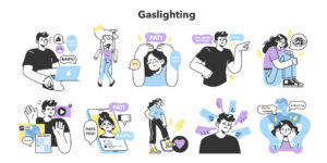 Early Signs of a Controlling Man 13 a set of illustrations showing different ways in which gaslighting can occur and manipulation