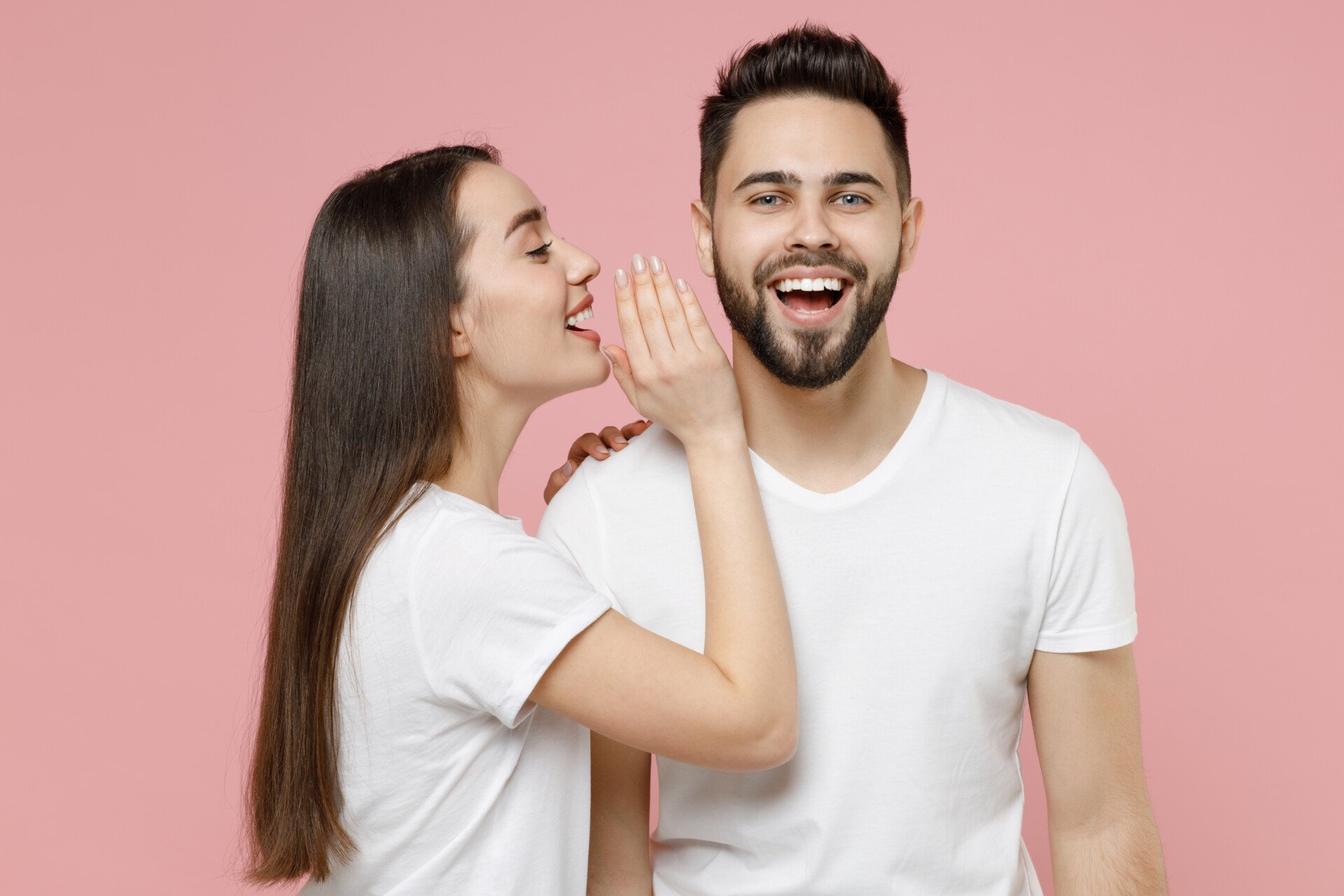 Young,Couple,Two,Friends,Bearded,Man,Brunette,Woman,In,White girl chatting to guy