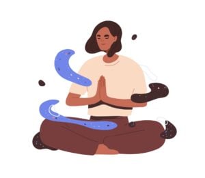 Illustration of a calm person relaxing in lotus posture, hands together