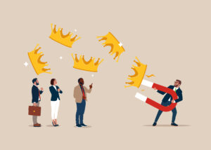 Why Can Narcissists Not Accept Blame? 19 A businessman using magnet to magnetize crowns from other people