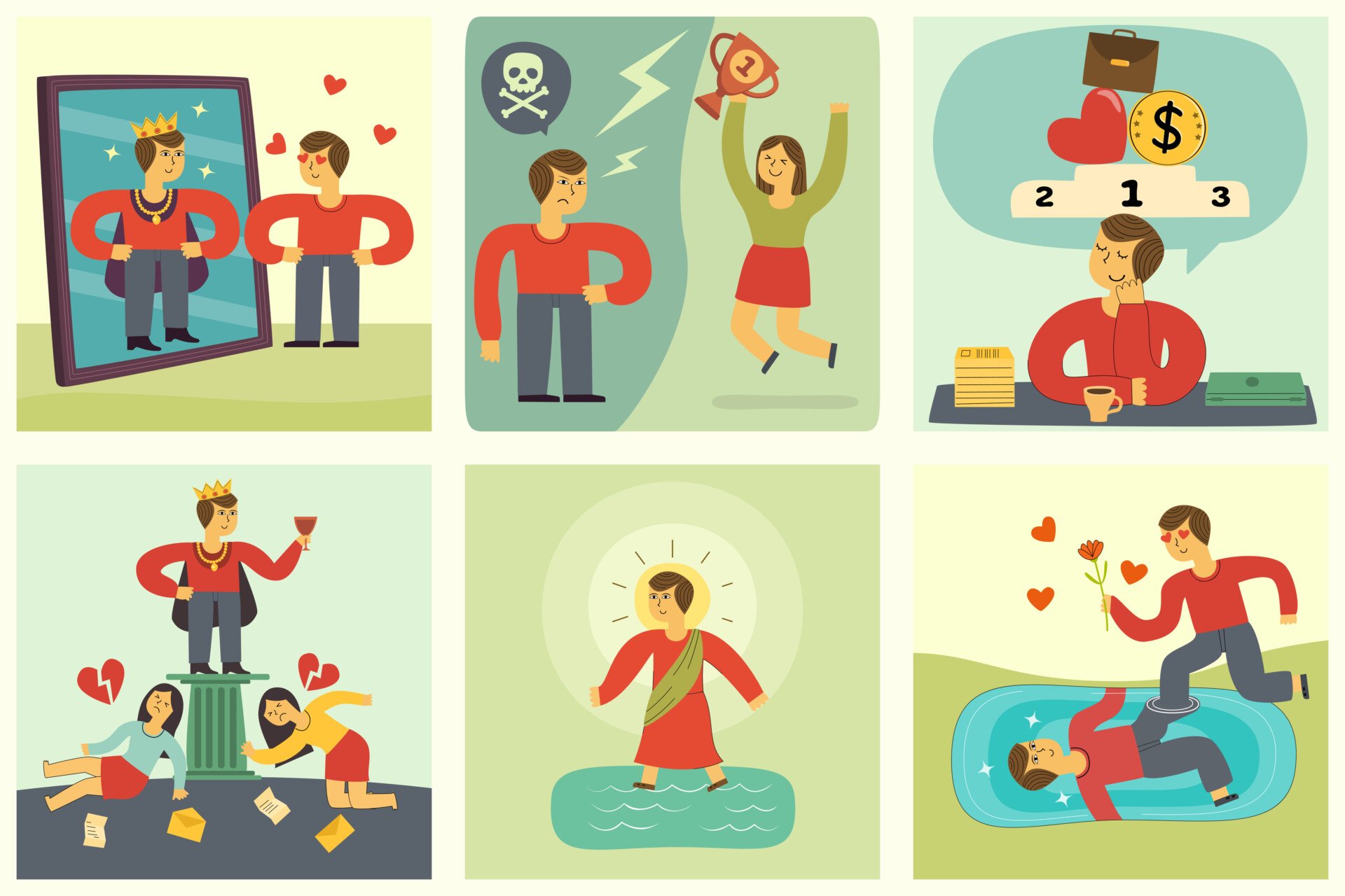 Narcissistic Personality Disorder Narcissistic personality disorder (NPD) set with a man showing a grand sense of self-importance, envy, fantasies of success, lack of empathy and the myth of narcissus