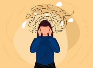 How Neuroticism Affects Your Behavior 21 Woman headache or anxiety attack crisis. Frustrated woman with nervous problem