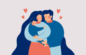Maternal Sensitivity & Child Attachment Security: A Meta-Analysis 6 Happy young mother and father embrace their child with care and love illustration.