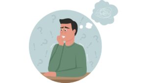 When Uncertainty Becomes Unbearable 26 An illustration of a socially anxious man having anxious thoughts.