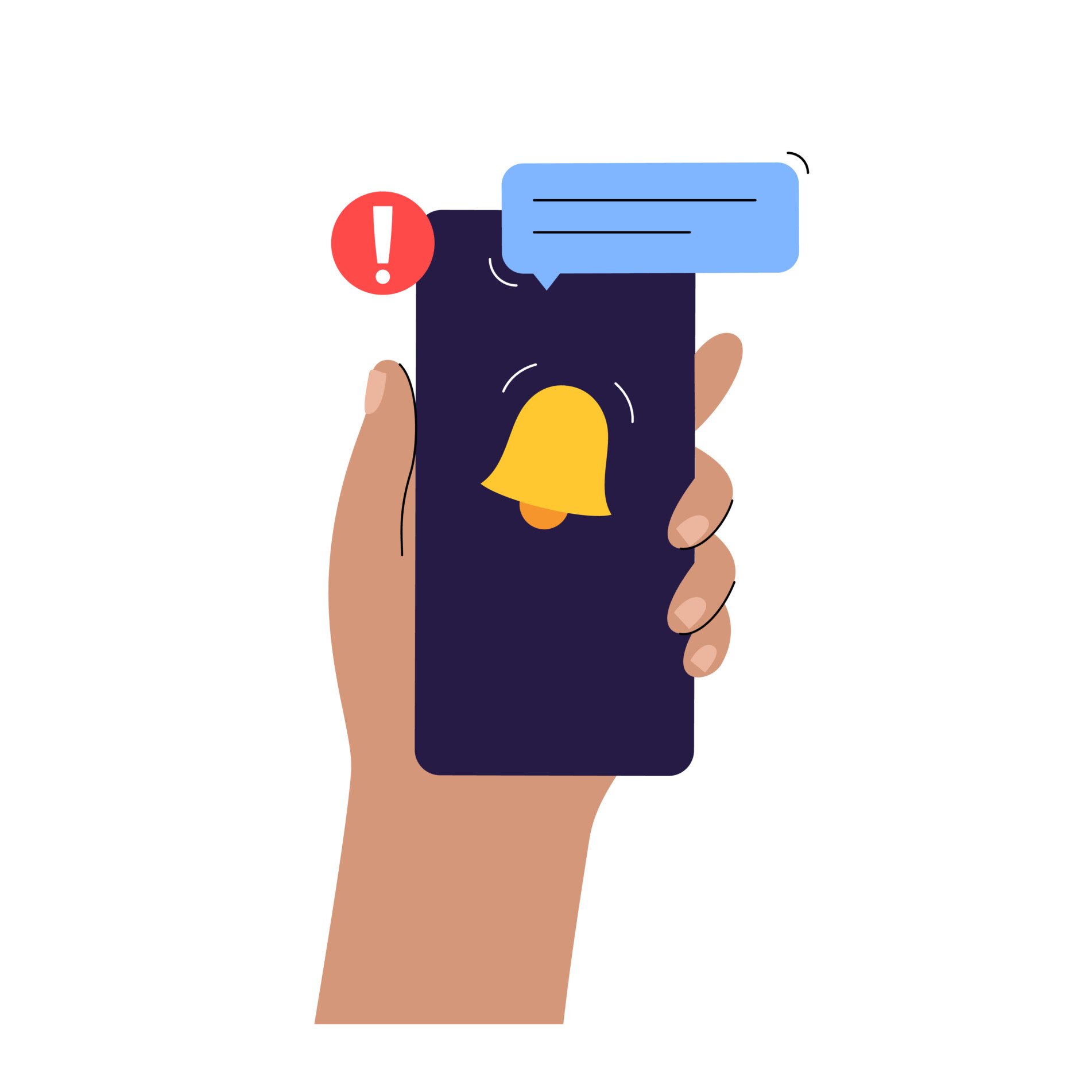 Text Message Safety Behavior A hand holding a mobile phone with an alarm bell reminder on the screen.