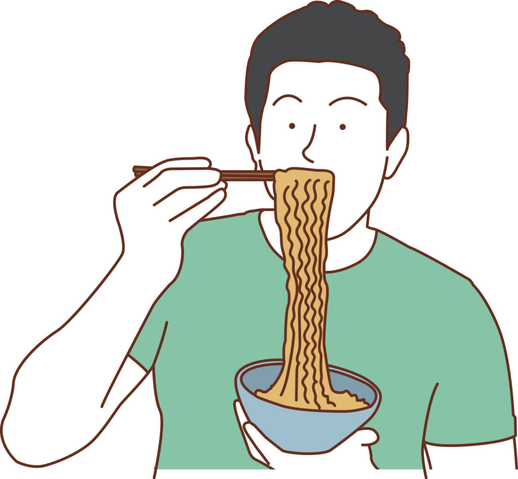 Procedural Memory: Definition, Examples, and How It Works 4 Man eating instant noodle using chopsticks and bowl